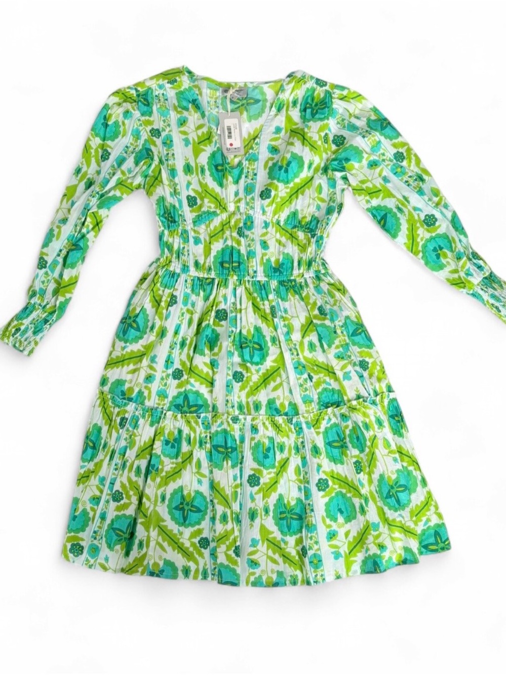 Markuka Lime Floral Tiered Midi Dress